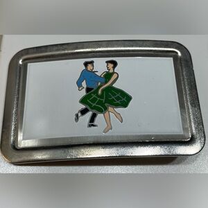 Silver Belt Buckle with Dancing Couple Design
